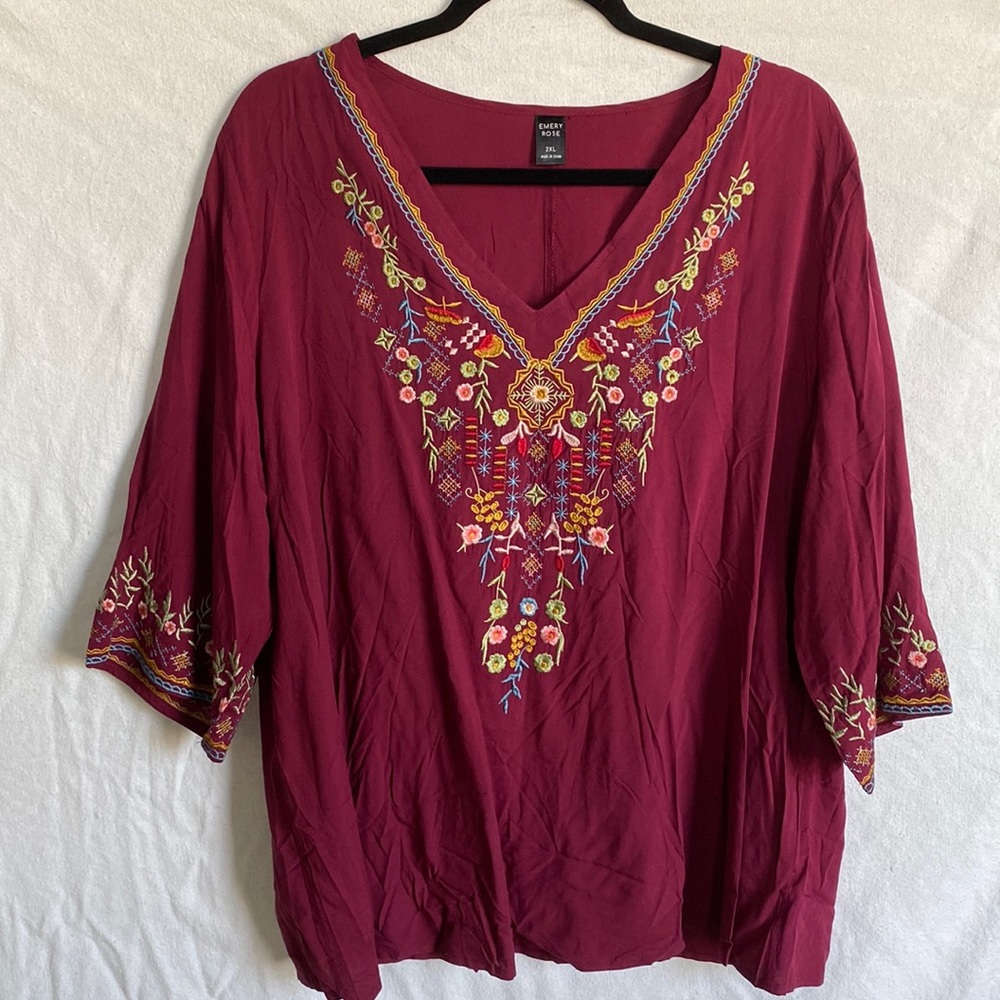 Burgundy floral embroidered blouse, SHEIN/Emery Rose size 2XL
